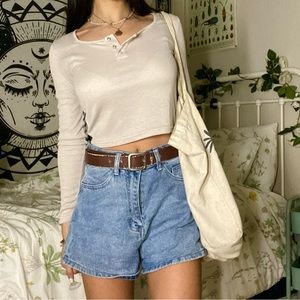 Apricot semi-cropped long sleeve buttoned top with square neck line